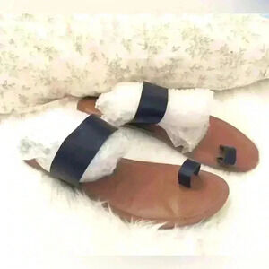 universal thread black artisan real leather strap sandals flipflops Women 11